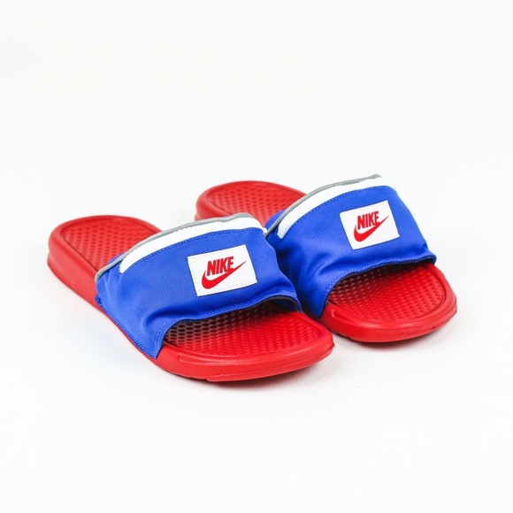 nike red white and blue slides